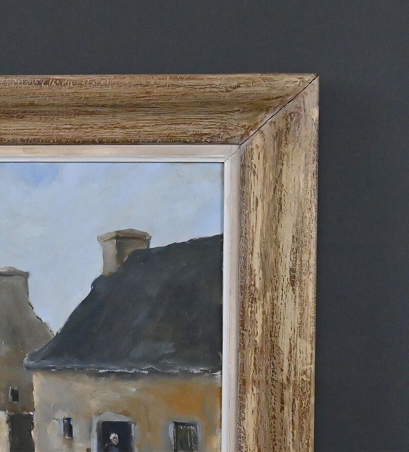 photo vinterior Painting "Village Scene", Oil On Canvas, Signed H. Albert – First Half Of The 20th Century
