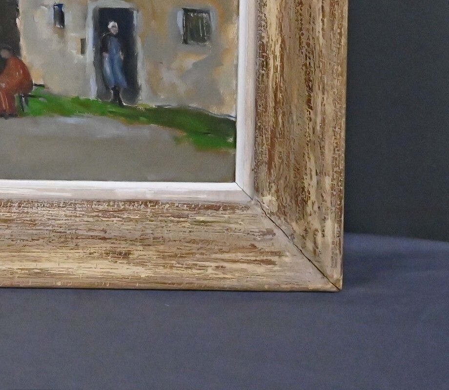 photo buy Painting "Village Scene", Oil On Canvas, Signed H. Albert – First Half Of The 20th Century