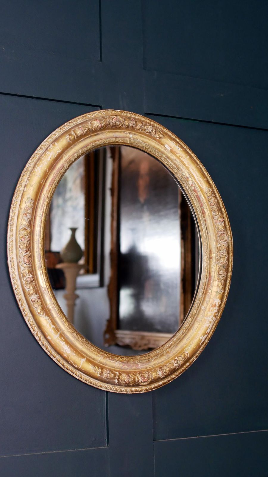 Antique Victorian Gesso Oval Mirror – Wonderful Distressed Patina photo furniture