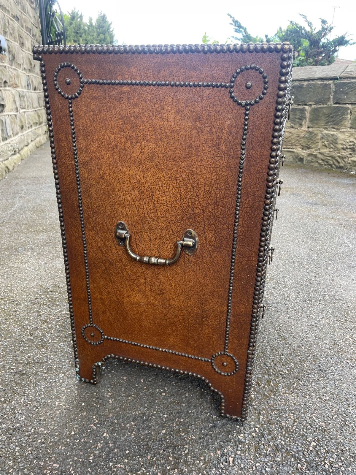 photo furniture Quality Leather & Brass Studded Chest Of Drawers