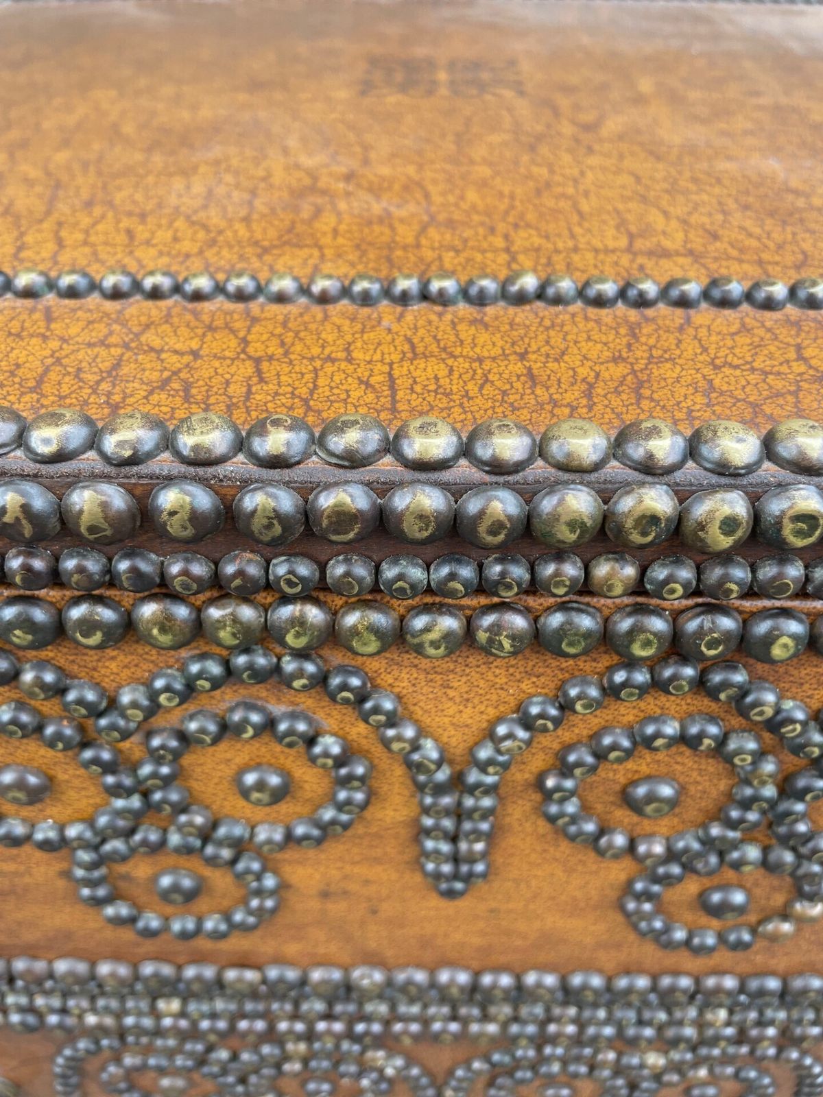 Furniture Quality Leather & Brass Studded Chest Of Drawers photo