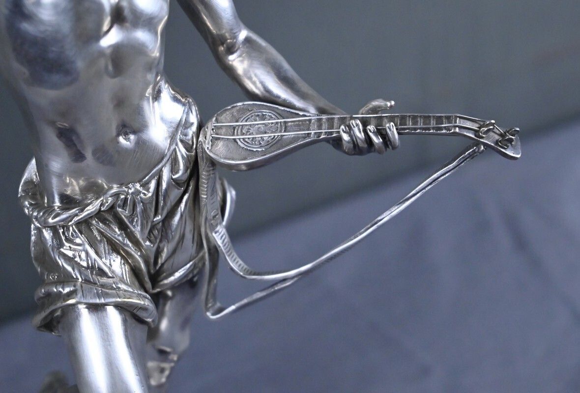 Silvered Bronze "The Neapolitan Mandolin Player" Signed A. Carrier – Part 2, 19th Century photo vintage
