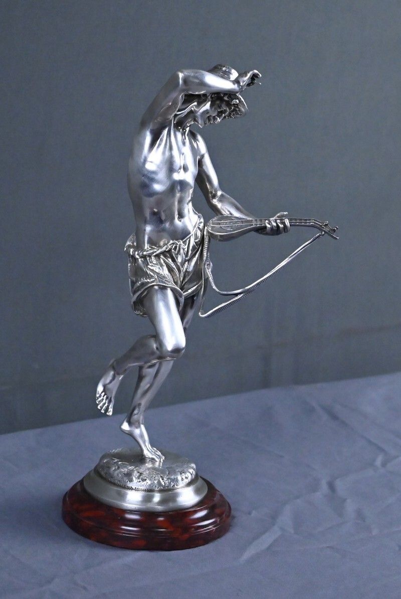 Art Silvered Bronze "The Neapolitan Mandolin Player" Signed A. Carrier – Part 2, 19th Century photo