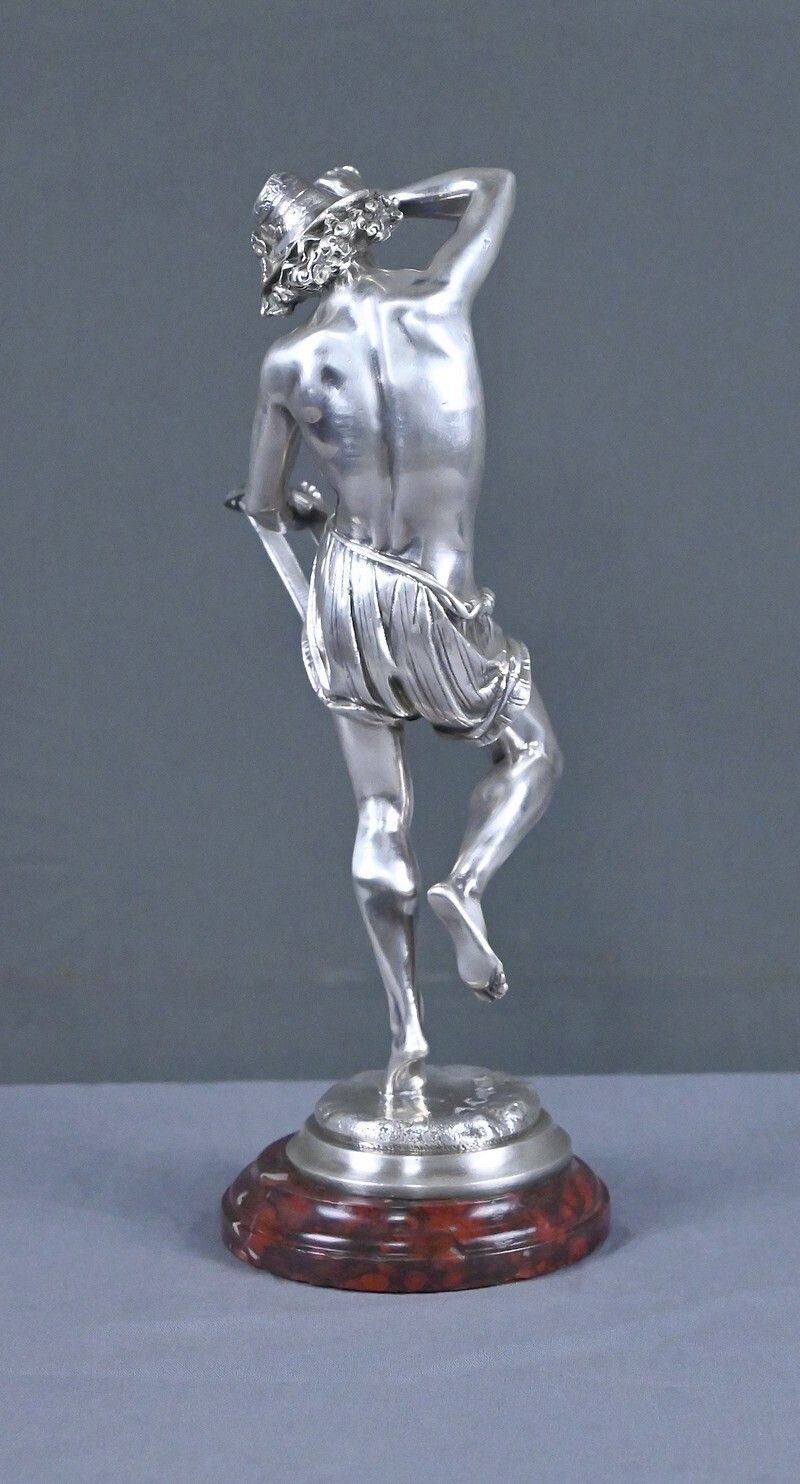photo buy Silvered Bronze "The Neapolitan Mandolin Player" Signed A. Carrier – Part 2, 19th Century