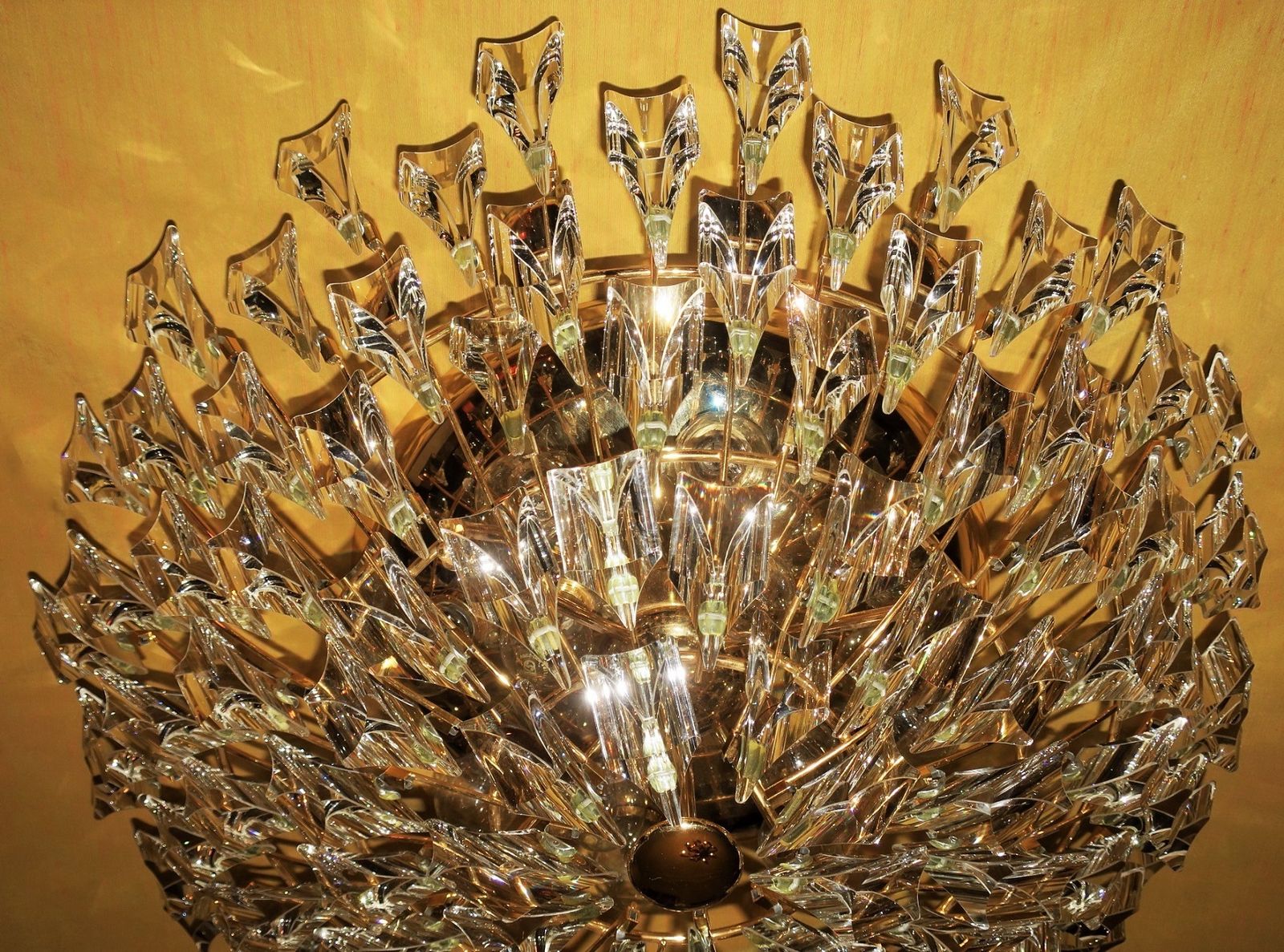 Stilkronen Gold Plated Brass And Crystal Chandelier, Italy 1970s photo buy