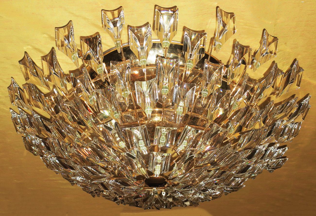 Stilkronen Gold Plated Brass And Crystal Chandelier, Italy 1970s photo vintage
