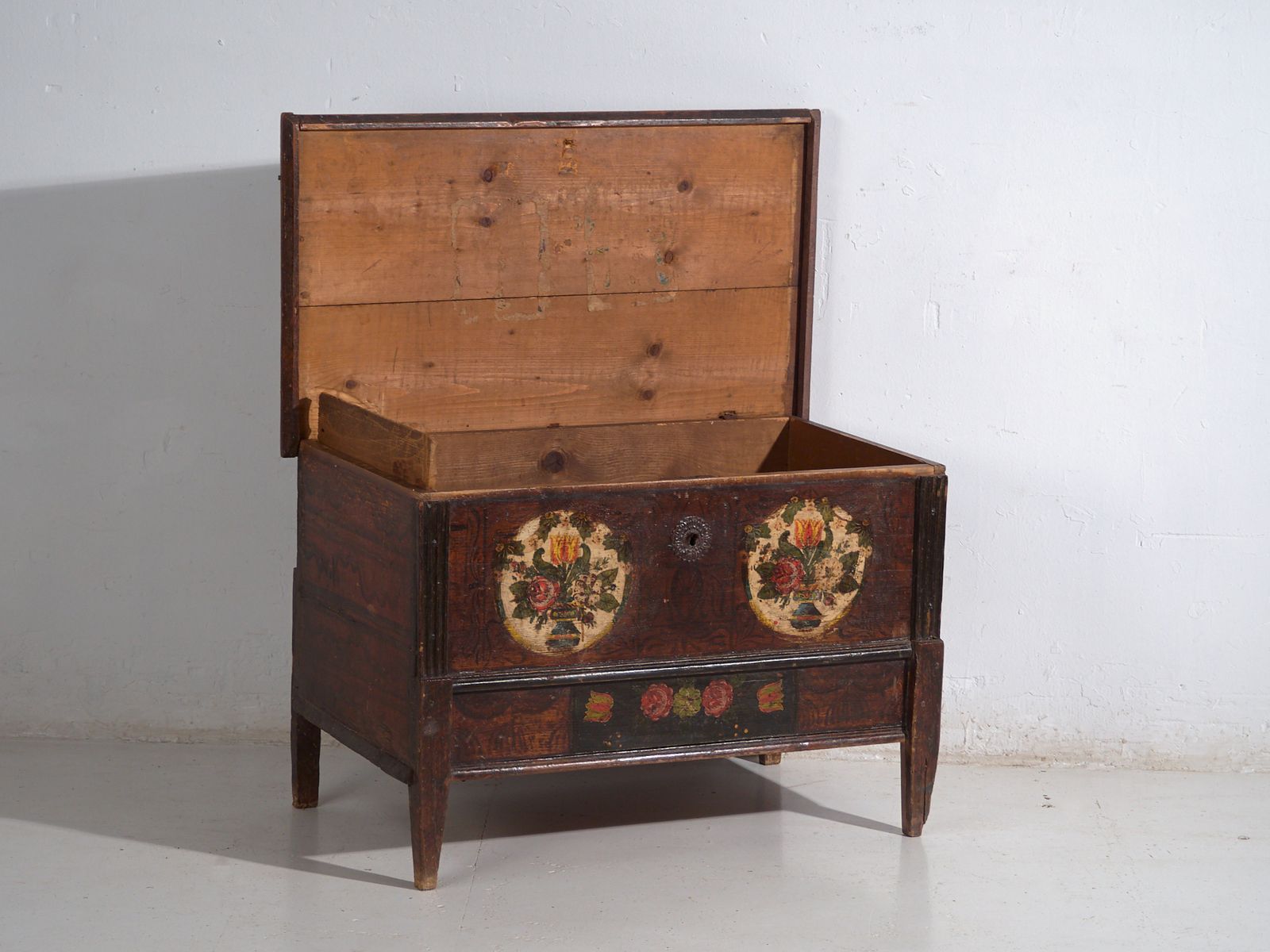 Antique Central European Polychrome Pine Dowry Chest With Floral Cartouches – Tyrol, Circa 1890 photo Furniture