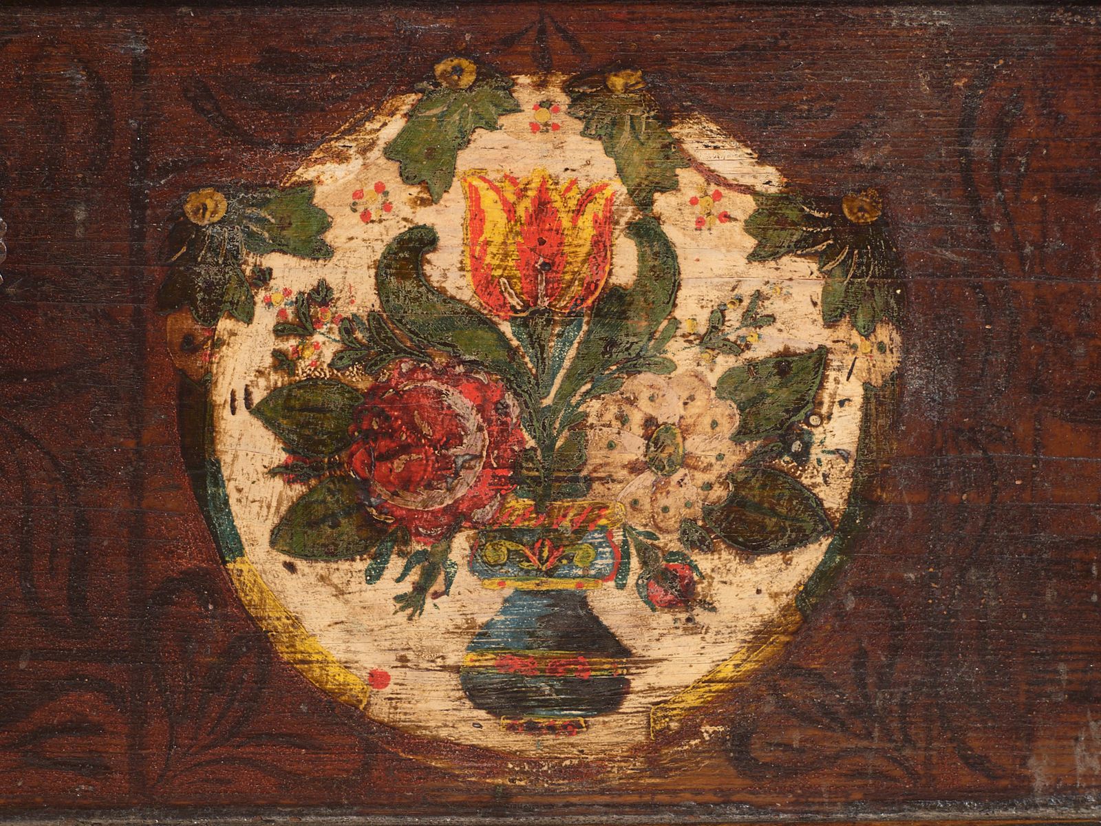 Antique Central European Polychrome Pine Dowry Chest With Floral Cartouches – Tyrol, Circa 1890 photo vintage
