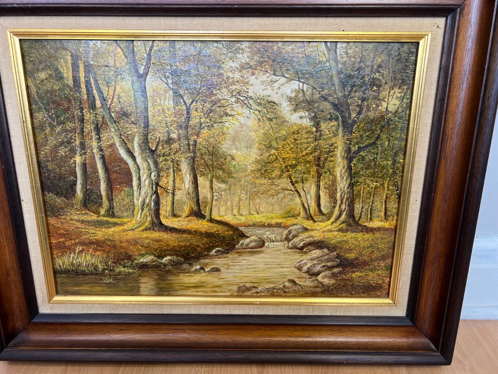 Oil Painting Vintage French Framed Landscape Woodland Art Wall Decor Lot 5131 photo for sale