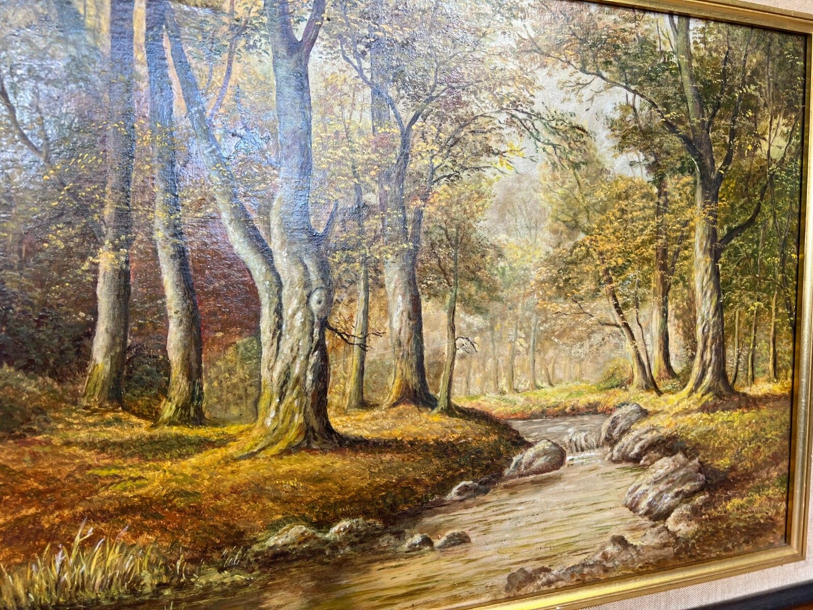 Oil Painting Vintage French Framed Landscape Woodland Art Wall Decor Lot 5131 photo Art