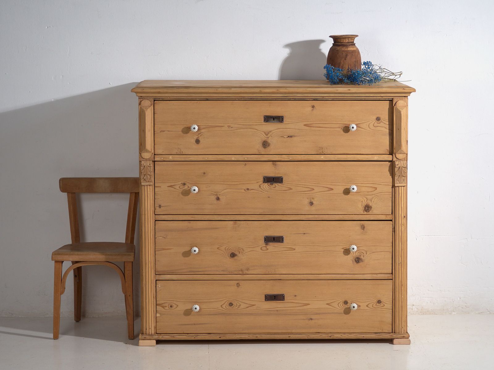 Furniture Tall Central European Chest Of Four Drawers In Washed Pine – Central Europe, Circa 1900 photo