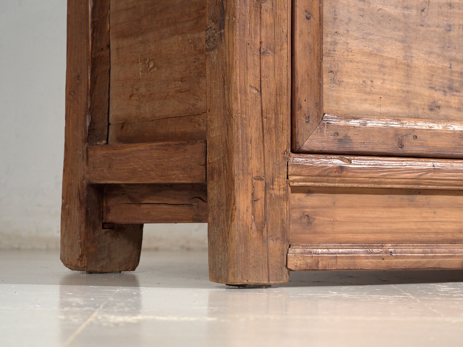 Tall Chinese Sideboard In Carved Pine With Geometric Panels – Gansu, Circa 1930 photo for sale