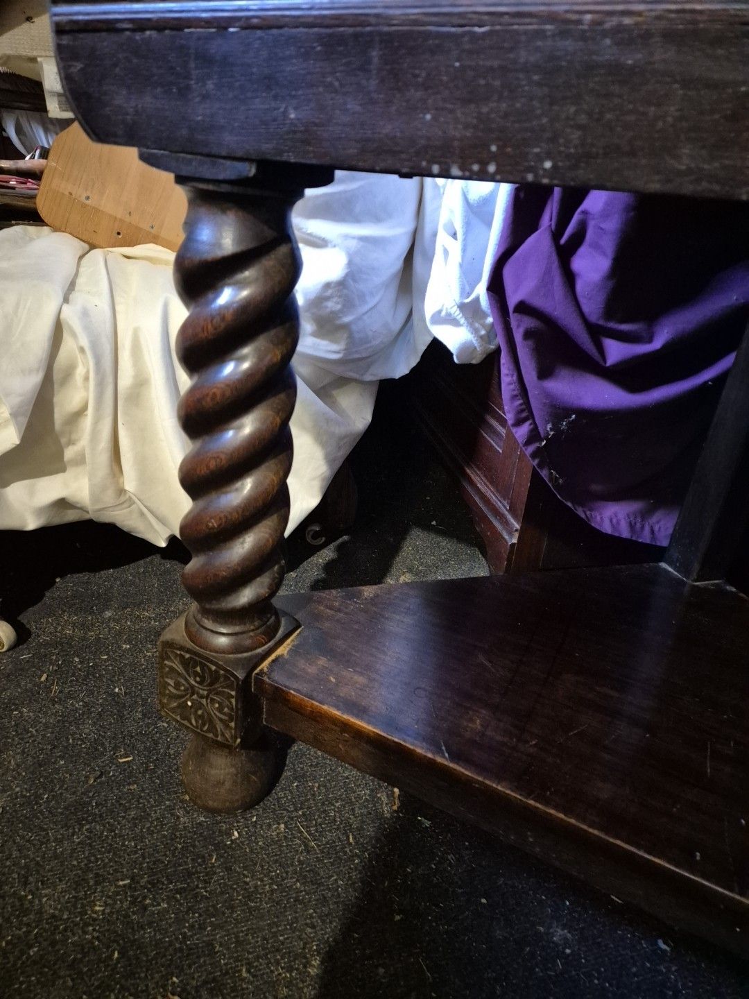 1920's Jacobean Style Large Carved Oak Corner Cabinet On Barley Twist Legs photo 150.0