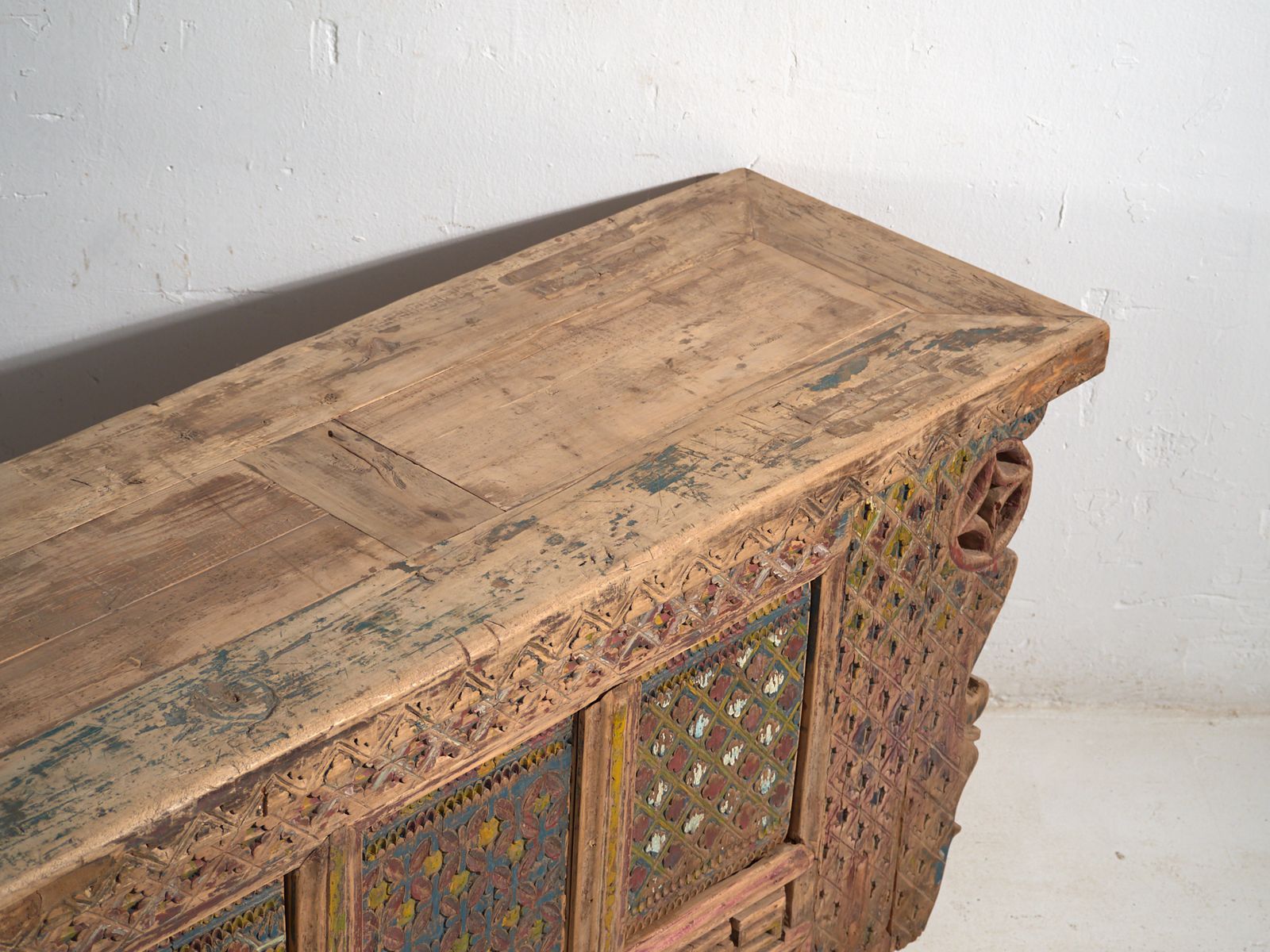 Antique Chinese Carved Fir Low Sideboard With Ornate Panels – Gansu, Circa 1930 photo furniture