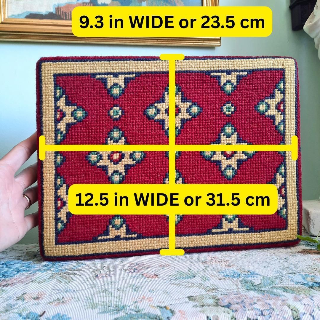 Vintage Cross Stitch Tapestry Church Kneeling Cushion, Religious Home Decor photo furniture