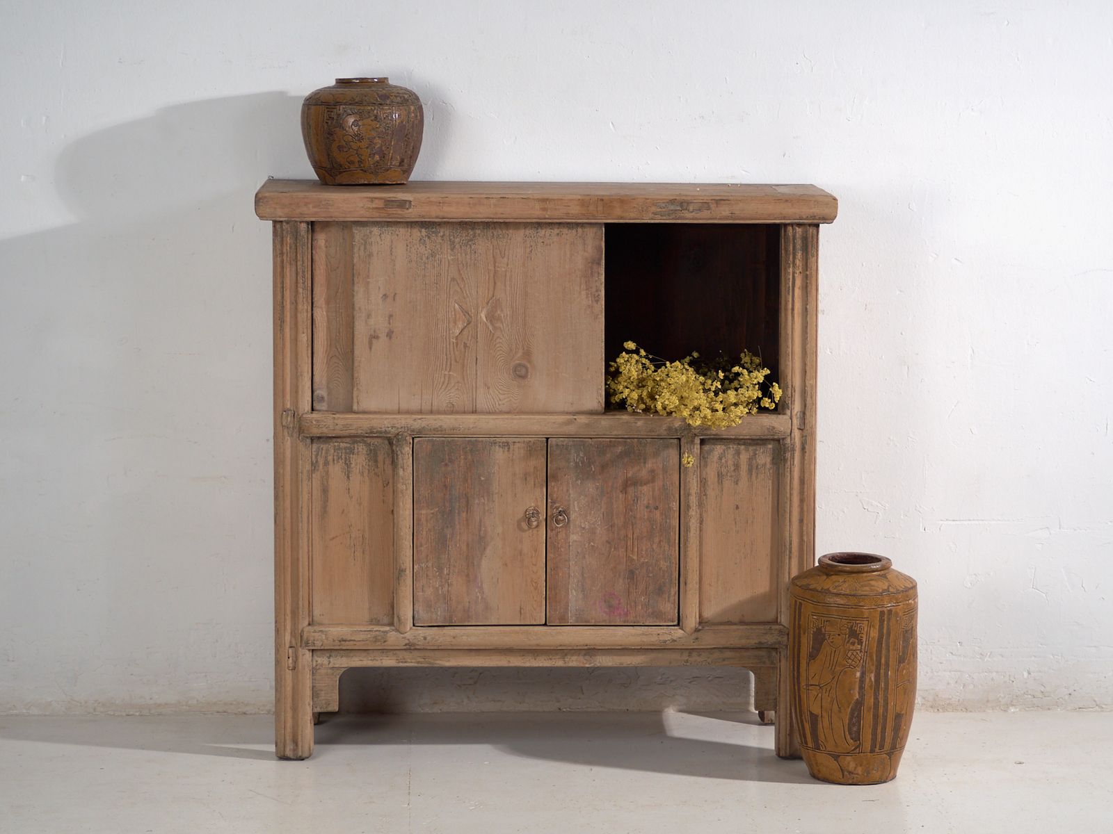 Low Chinese Cabinet In Elm – Shandong, Circa 1900
