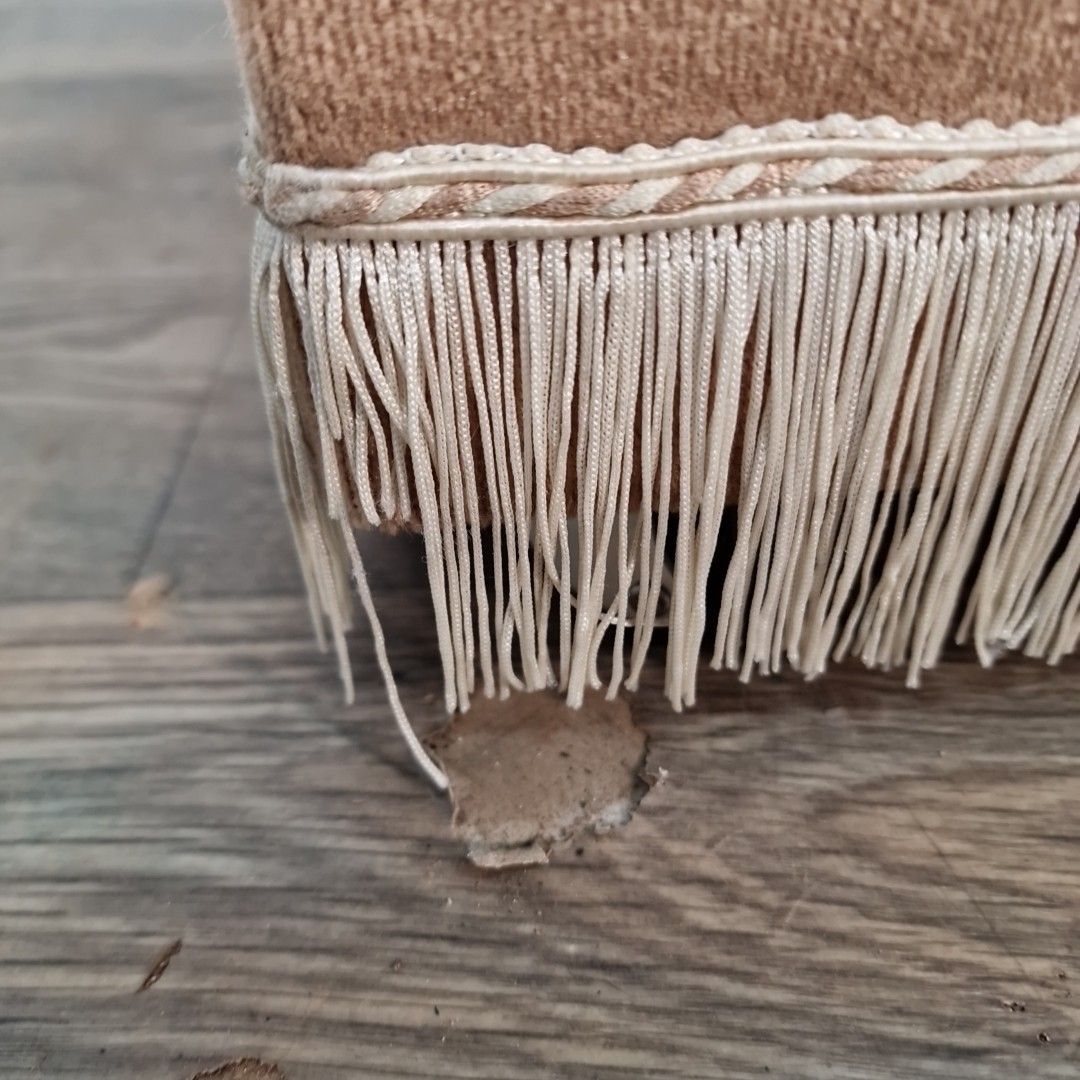 photo for sale Vintage Storage Footstool Ottoman Box Upholstered Fringe Seat Retro Bedroom
