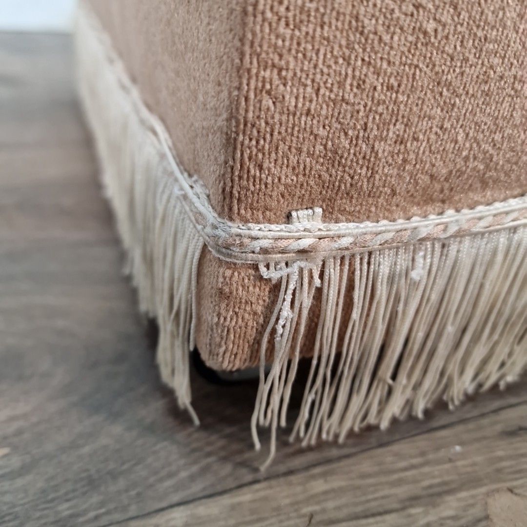 photo vinterior Vintage Storage Footstool Ottoman Box Upholstered Fringe Seat Retro Bedroom