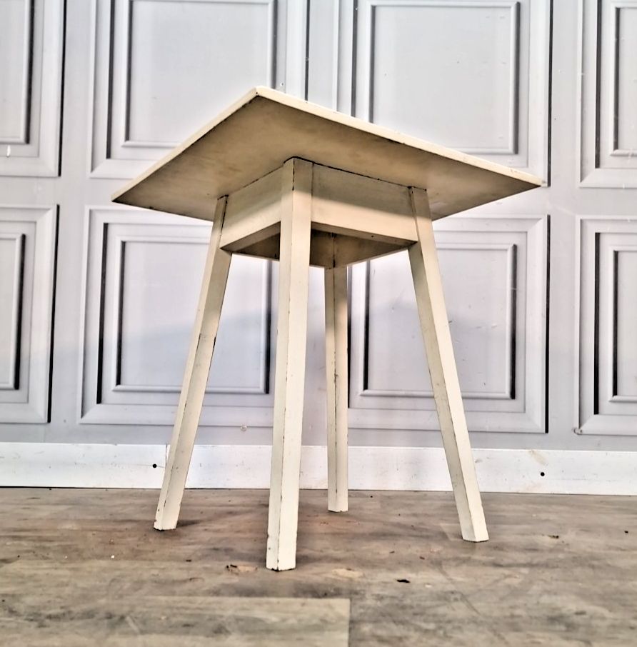 Vintage Painted Side Table Small Square Occasional White Retro Wooden Plant photo for sale