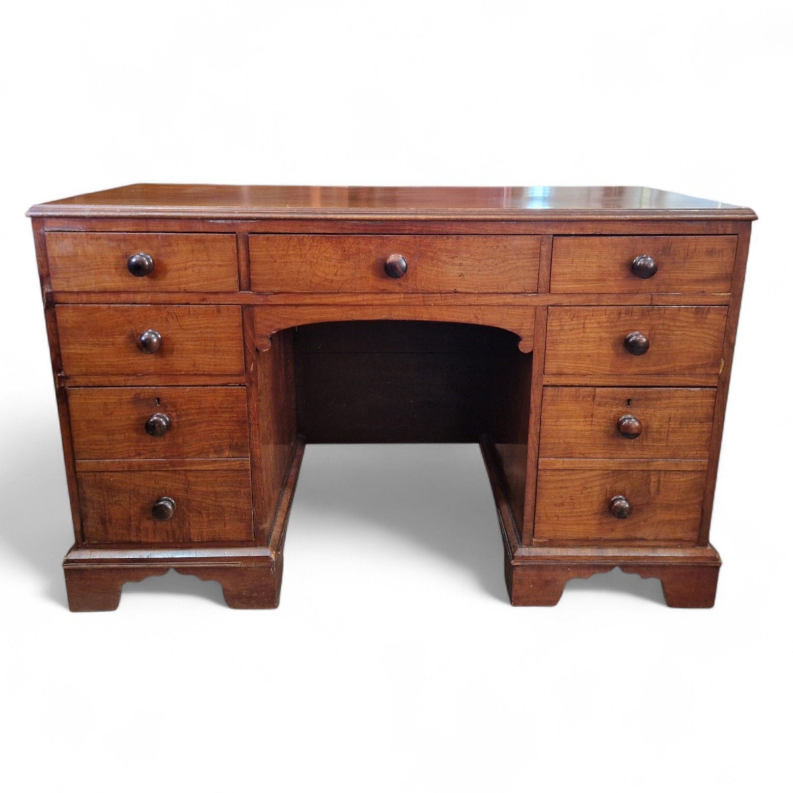 Victorian Mahogany Kneehole Desk Antique Writing Table 9 Drawer Pedestal Console
