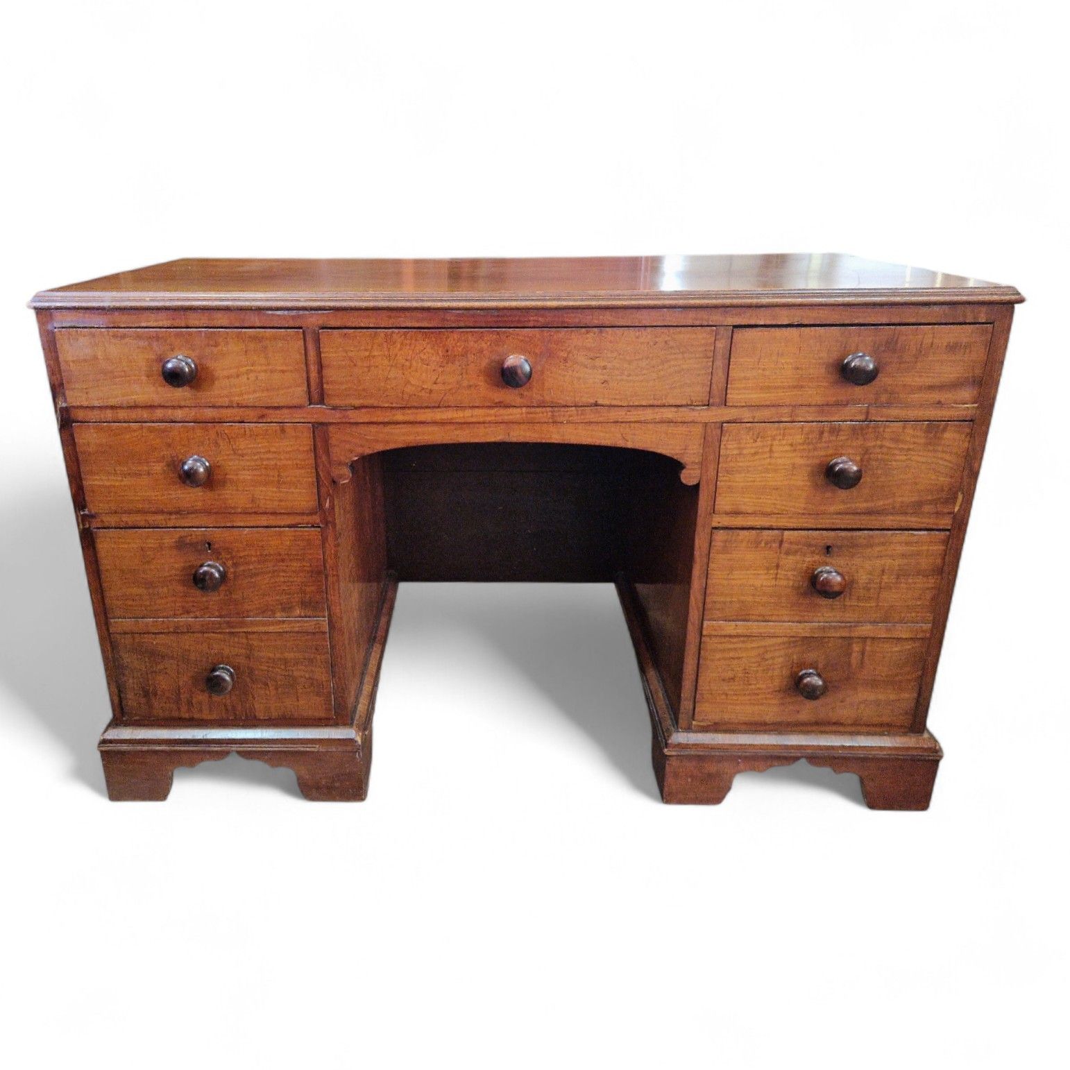 Victorian Mahogany Kneehole Desk Antique Writing Table 9 Drawer Pedestal Console photo for sale