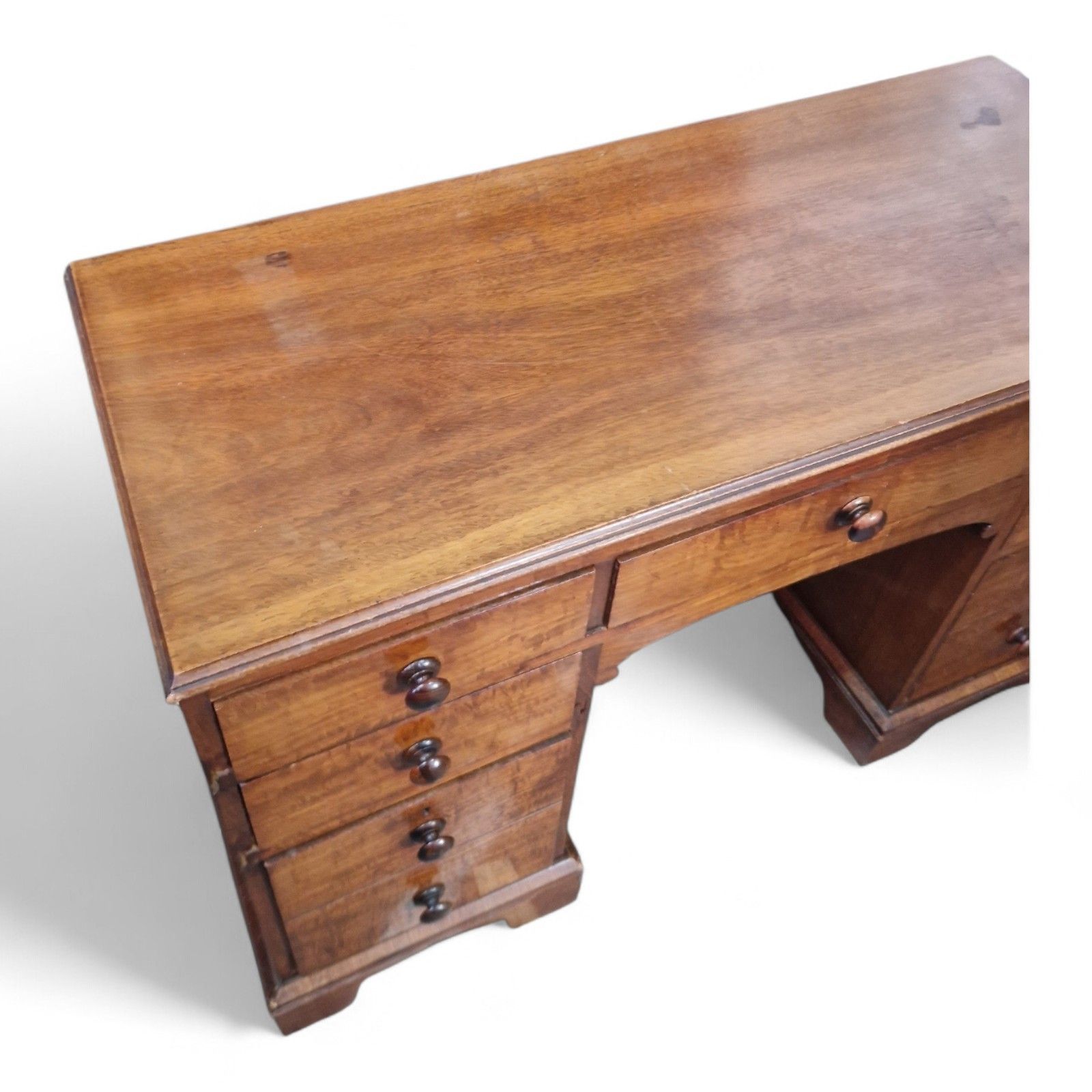 Victorian Mahogany Kneehole Desk Antique Writing Table 9 Drawer Pedestal Console photo vinterior