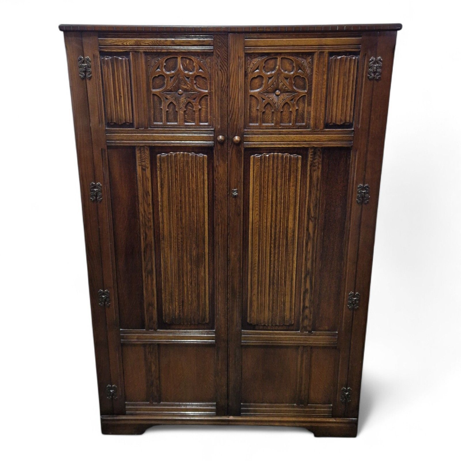 Large Oak Double Wardrobe Antique Carved Linenfold Panelled Wardrobe photo vinterior