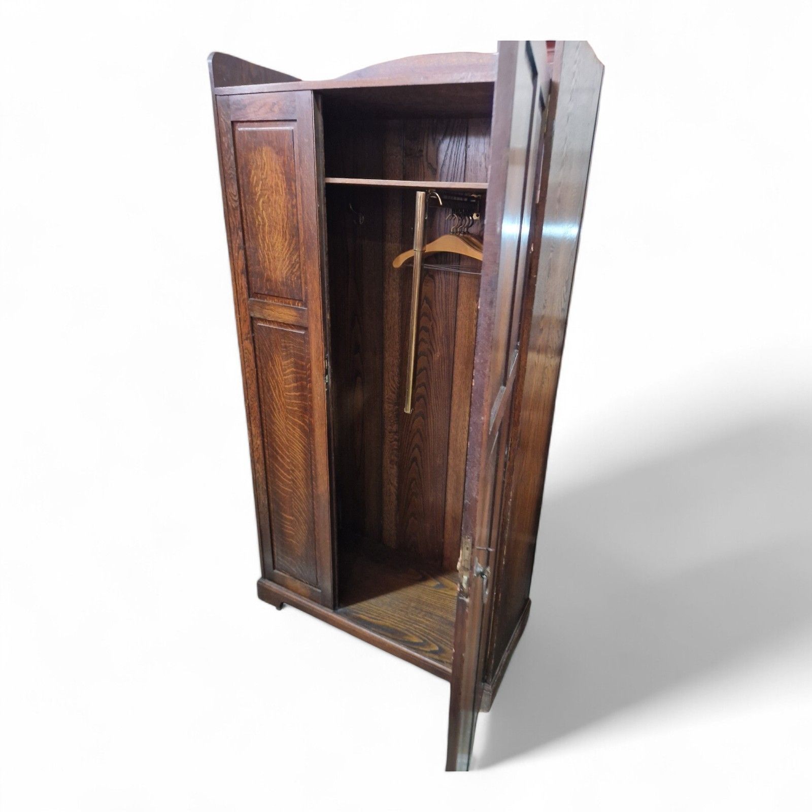 photo furniture Arts & Crafts Oak Wardrobe Hall Cupboard Hanging Rail Hooks Storage Cabinet