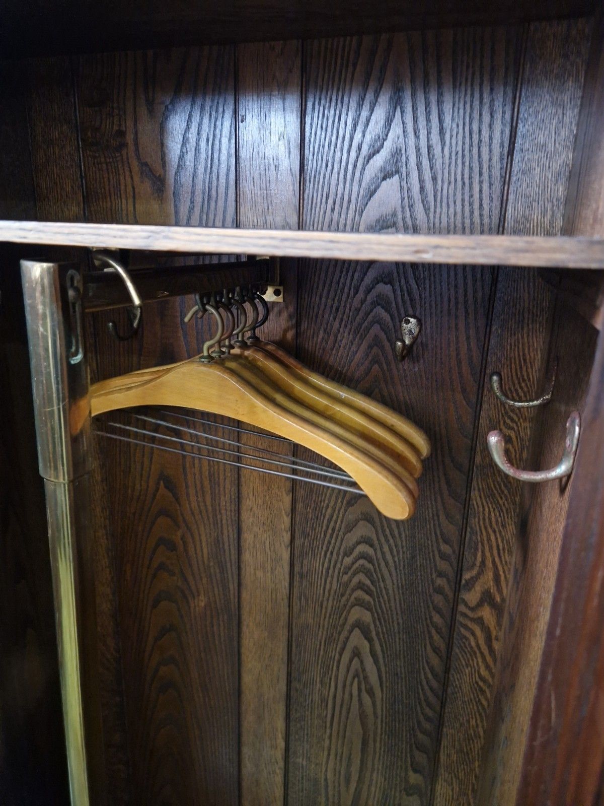 photo for sale Arts & Crafts Oak Wardrobe Hall Cupboard Hanging Rail Hooks Storage Cabinet