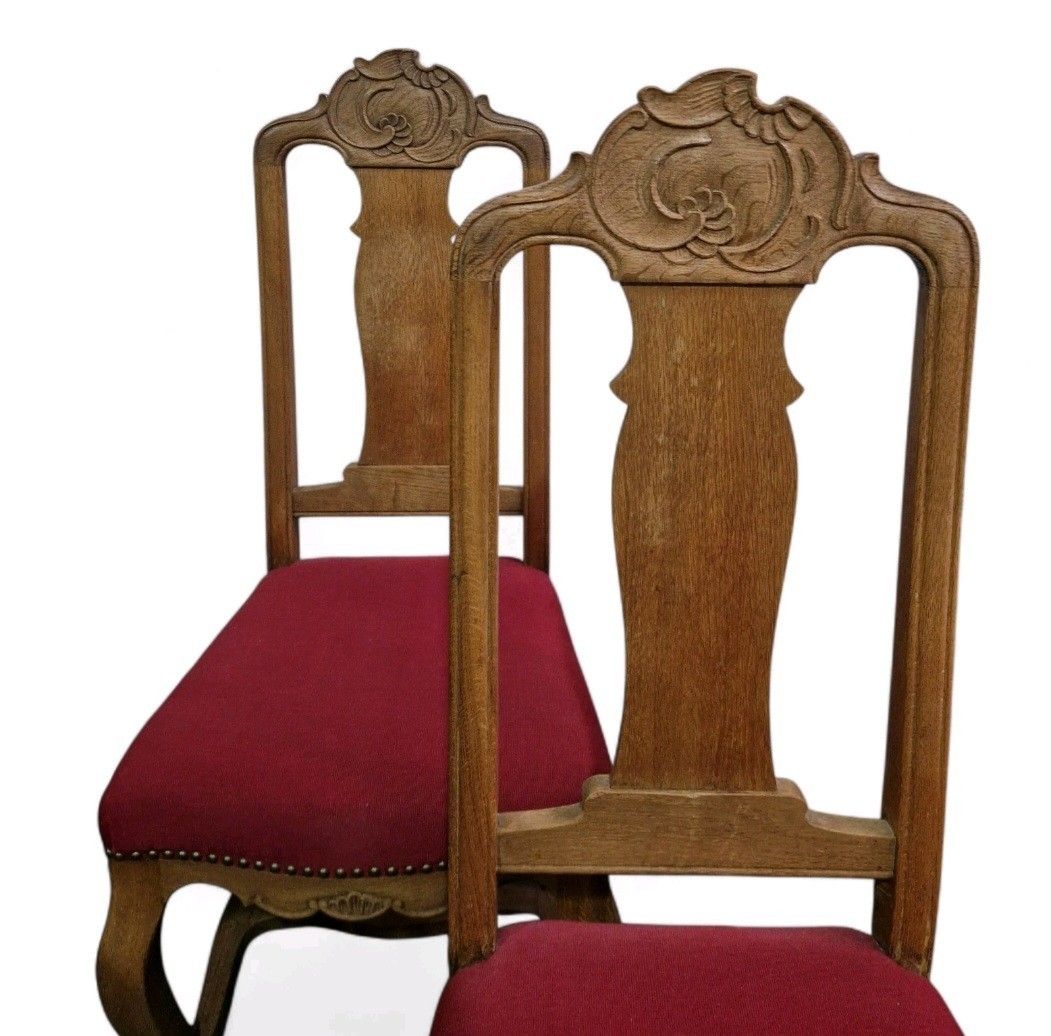 Set 6 Carved Oak French Dining Chairs Antique Style Cabriole Legs High Back photo for sale