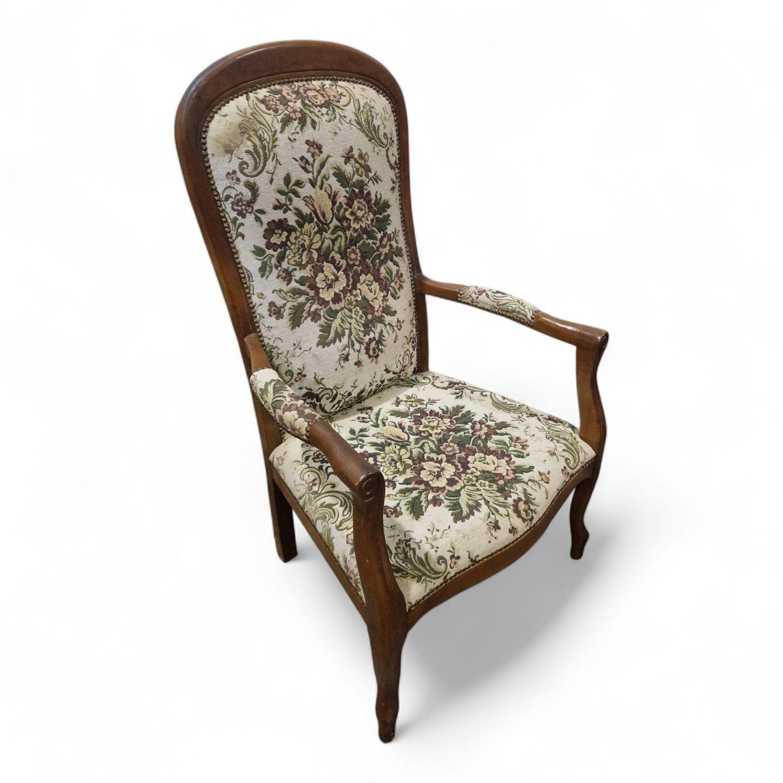 French Carved Armchair Antique Style Upholstered Floral Tapestry Accent Chair photo 160.0