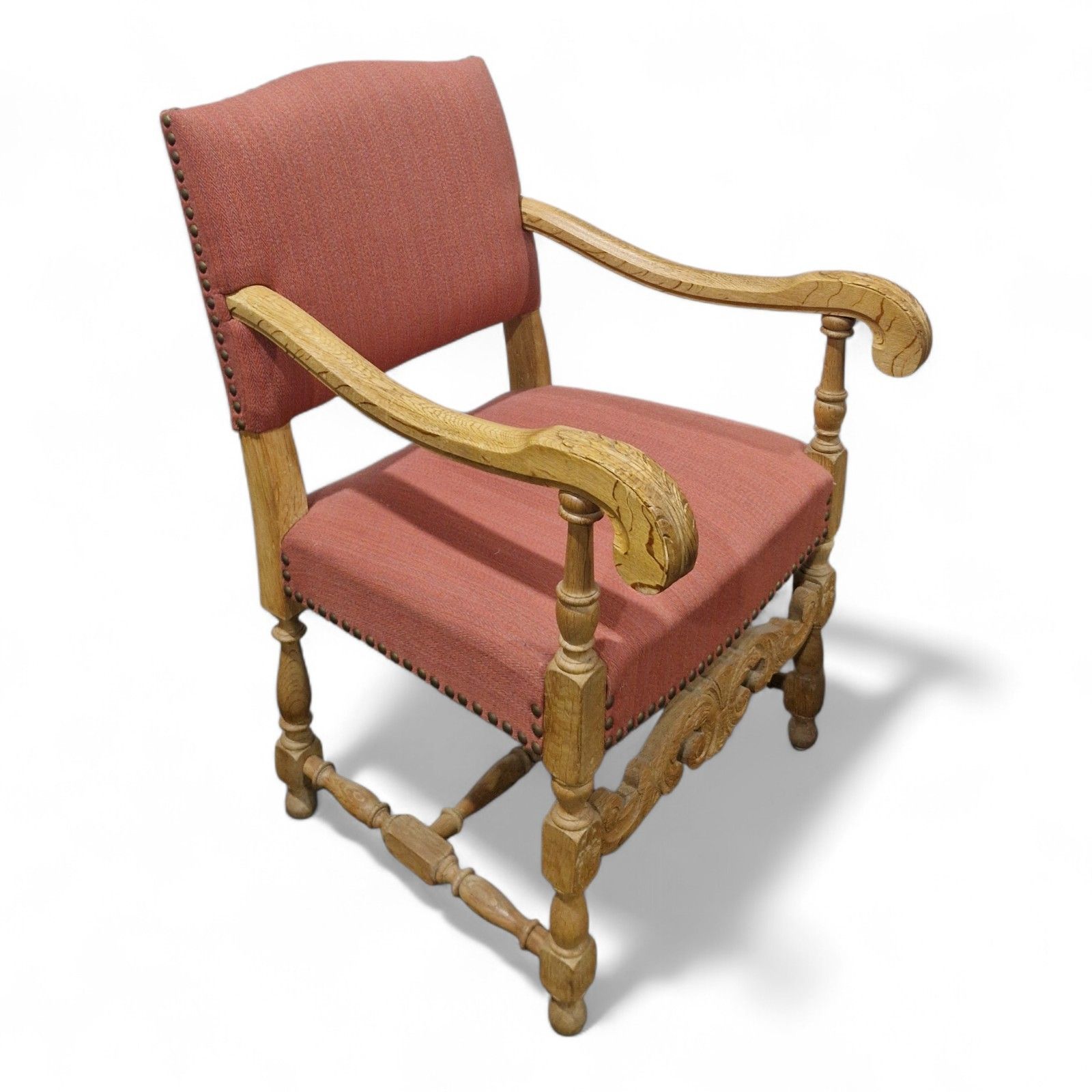 French Carved Oak Armchair Antique Continental Upholstered Wooden Accent Chair photo furniture