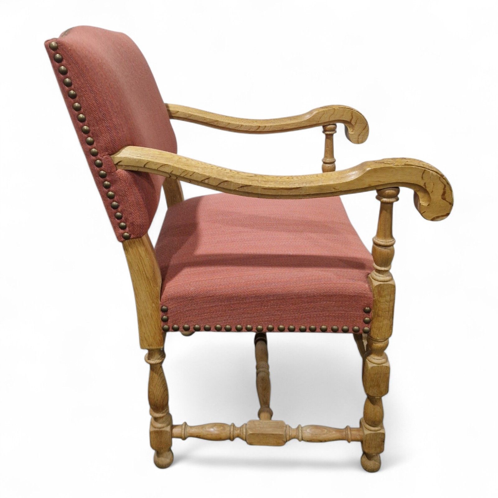 Furniture French Carved Oak Armchair Antique Continental Upholstered Wooden Accent Chair photo