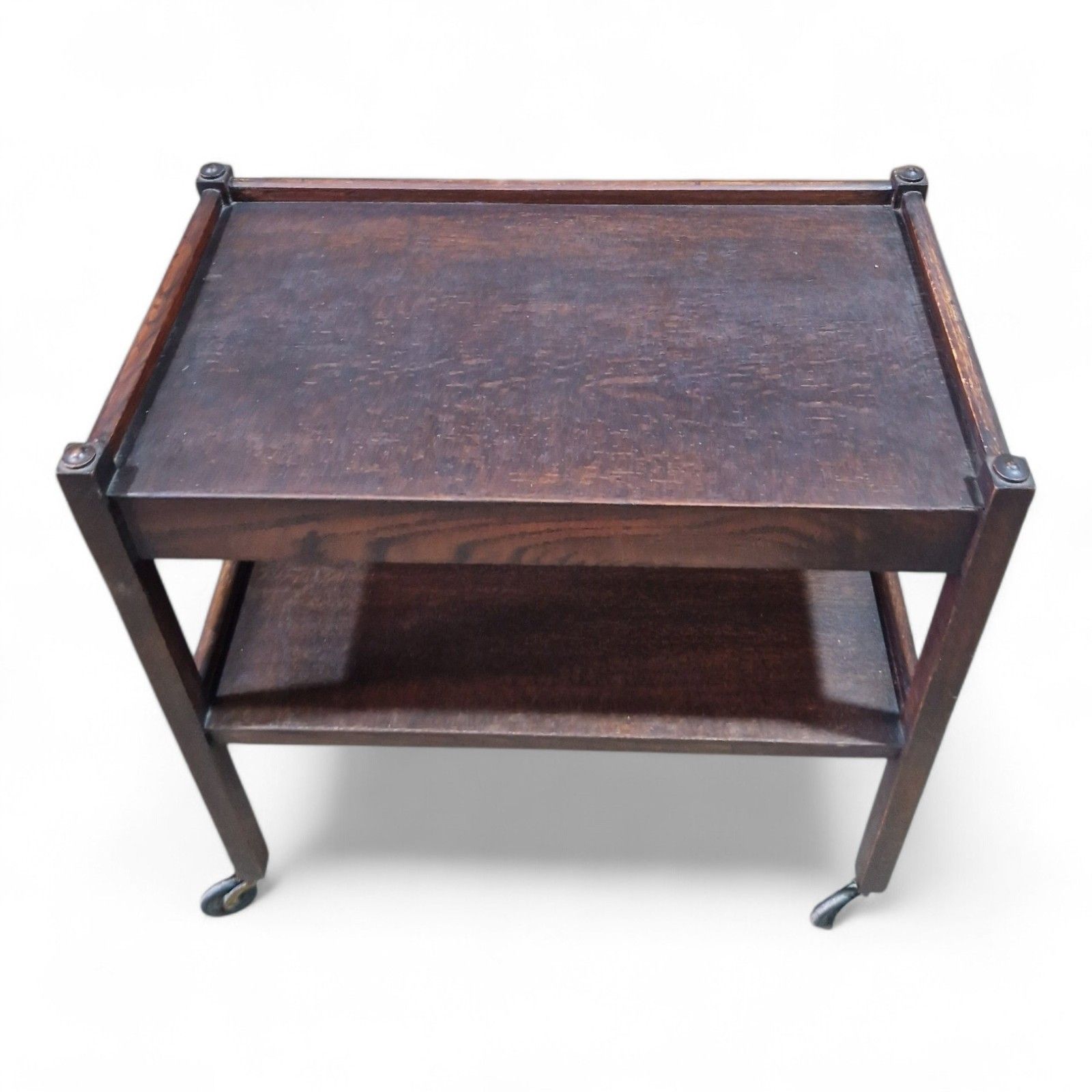 Vintage Serving Trolley 2 Tier Drinks Cart Castors Double Drawer Side Table photo for sale