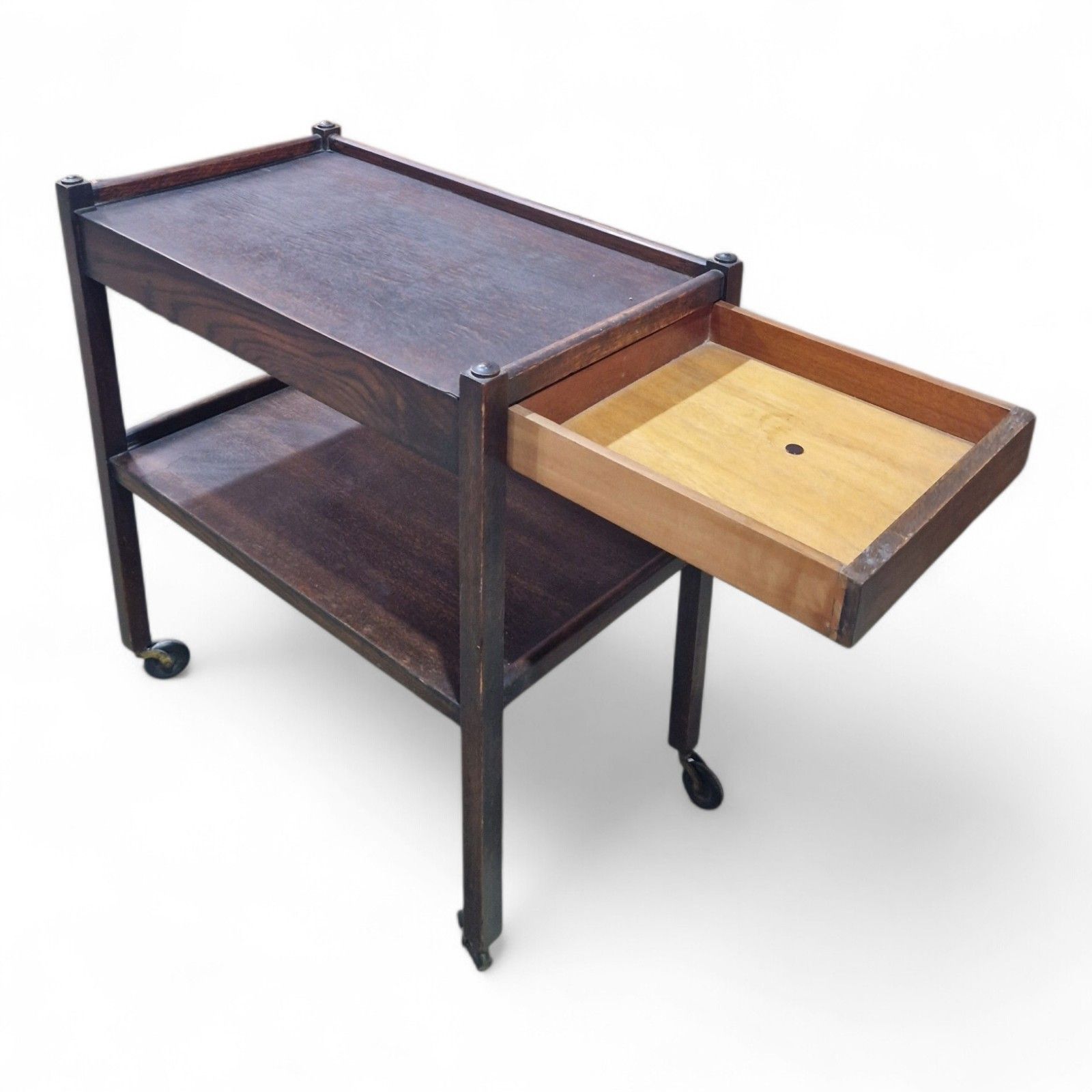 photo for sale Vintage Serving Trolley 2 Tier Drinks Cart Castors Double Drawer Side Table