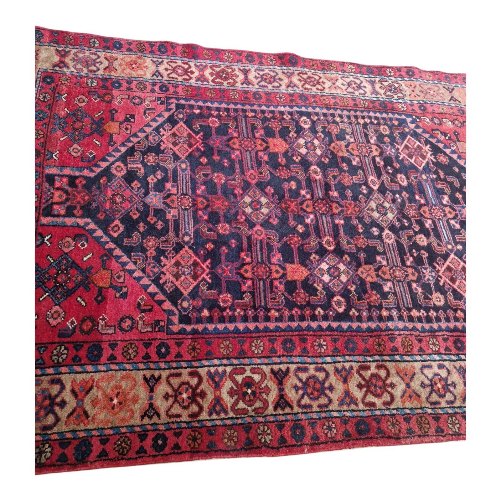 Antique Traditional Rug Red Pink Blue Geometric Carpet Thick Pile Decorative photo buy