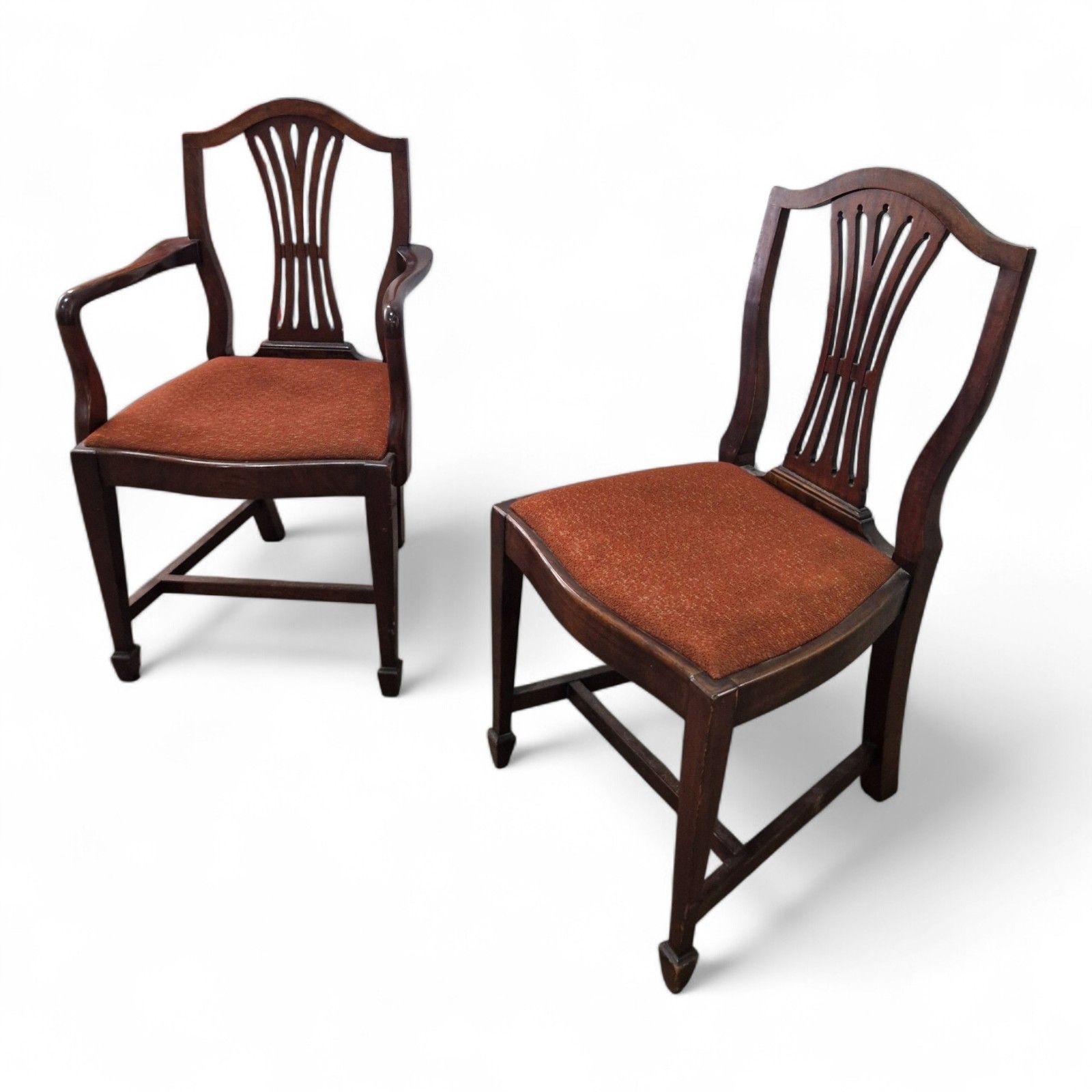 Hepplewhite Dining Chairs Set 6 Mahogany Shield Back Carvers Wood Antique Style photo 250.0