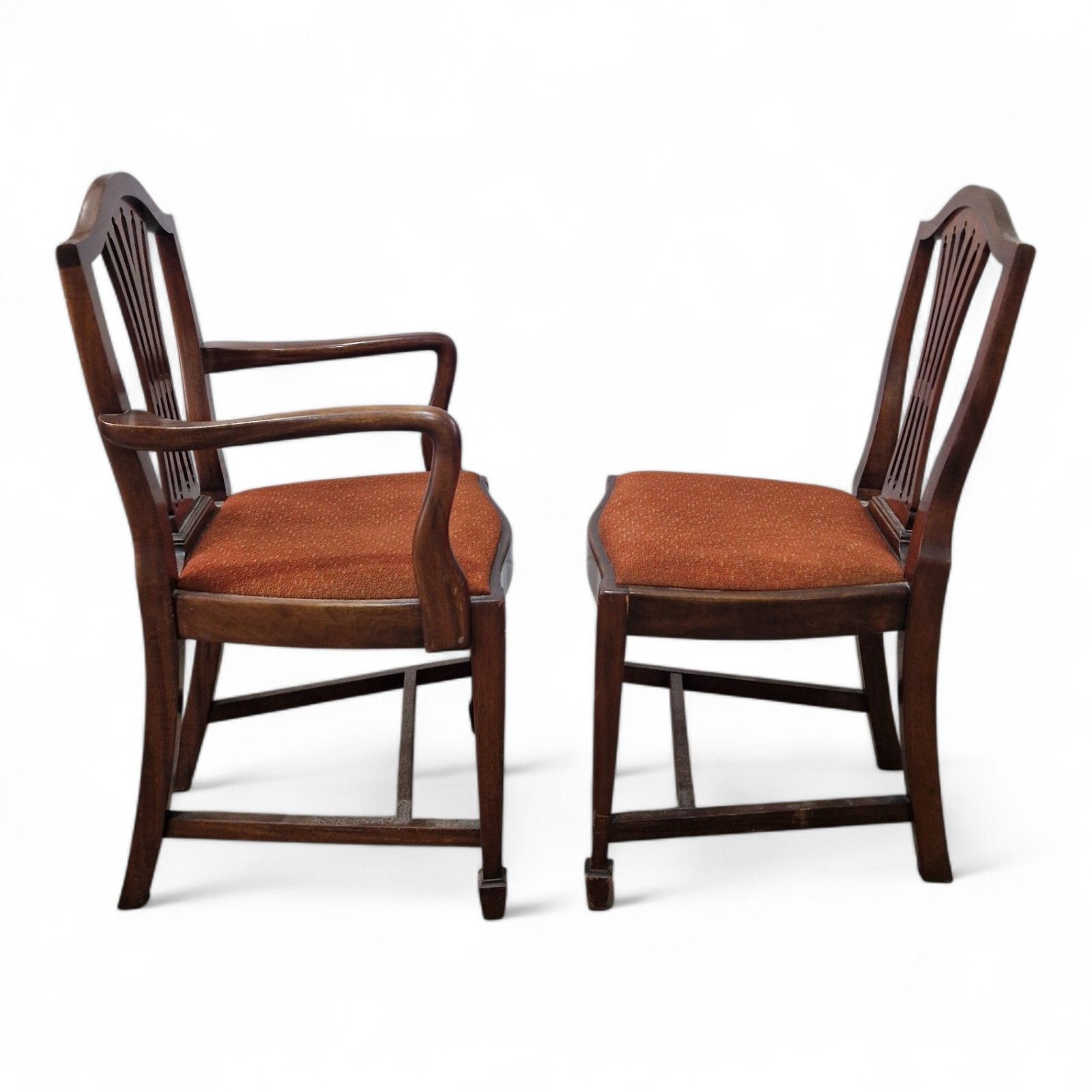 Hepplewhite Dining Chairs Set 6 Mahogany Shield Back Carvers Wood Antique Style photo vintage