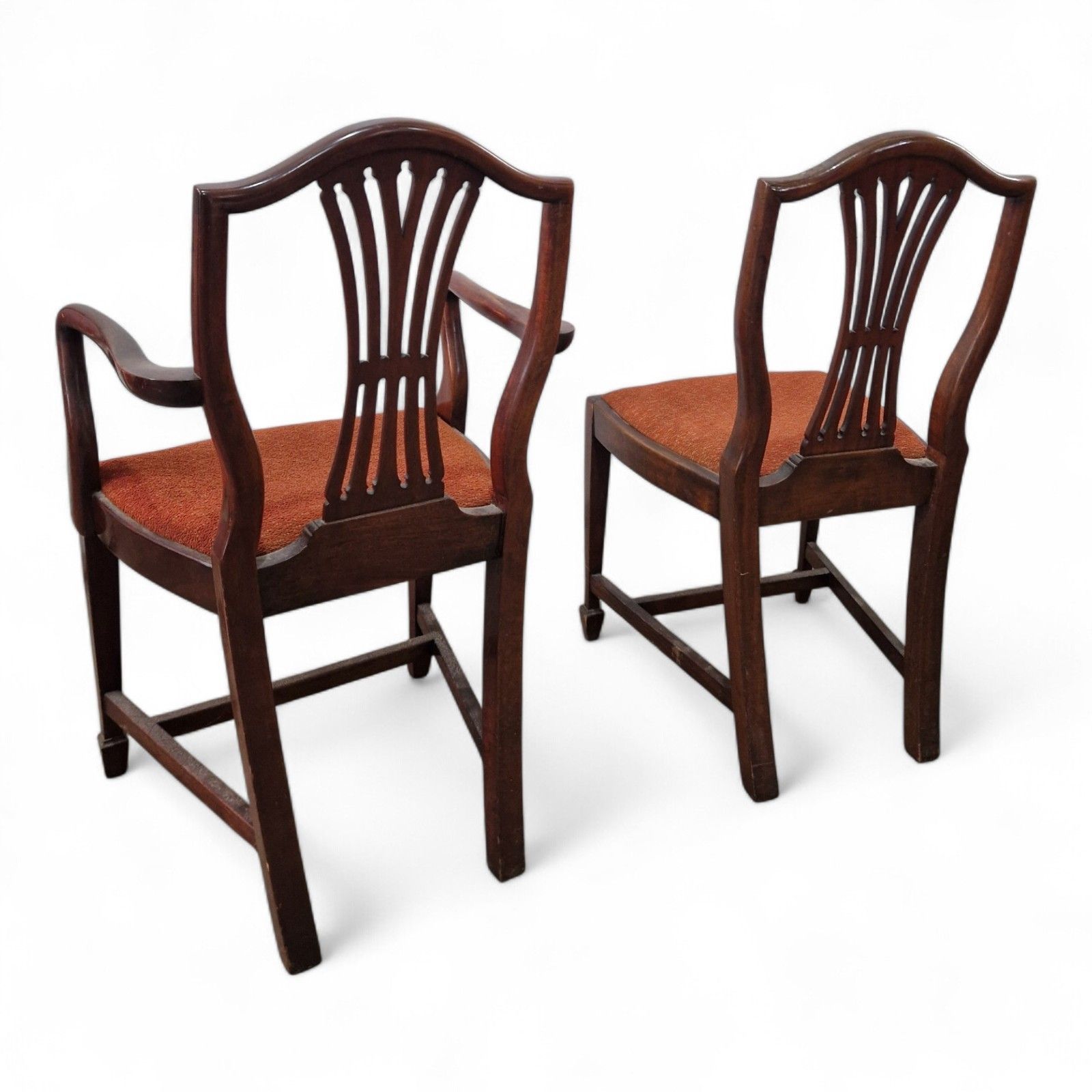 photo furniture Hepplewhite Dining Chairs Set 6 Mahogany Shield Back Carvers Wood Antique Style