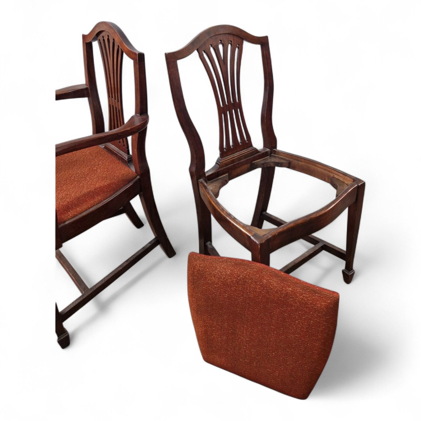 photo buy Hepplewhite Dining Chairs Set 6 Mahogany Shield Back Carvers Wood Antique Style