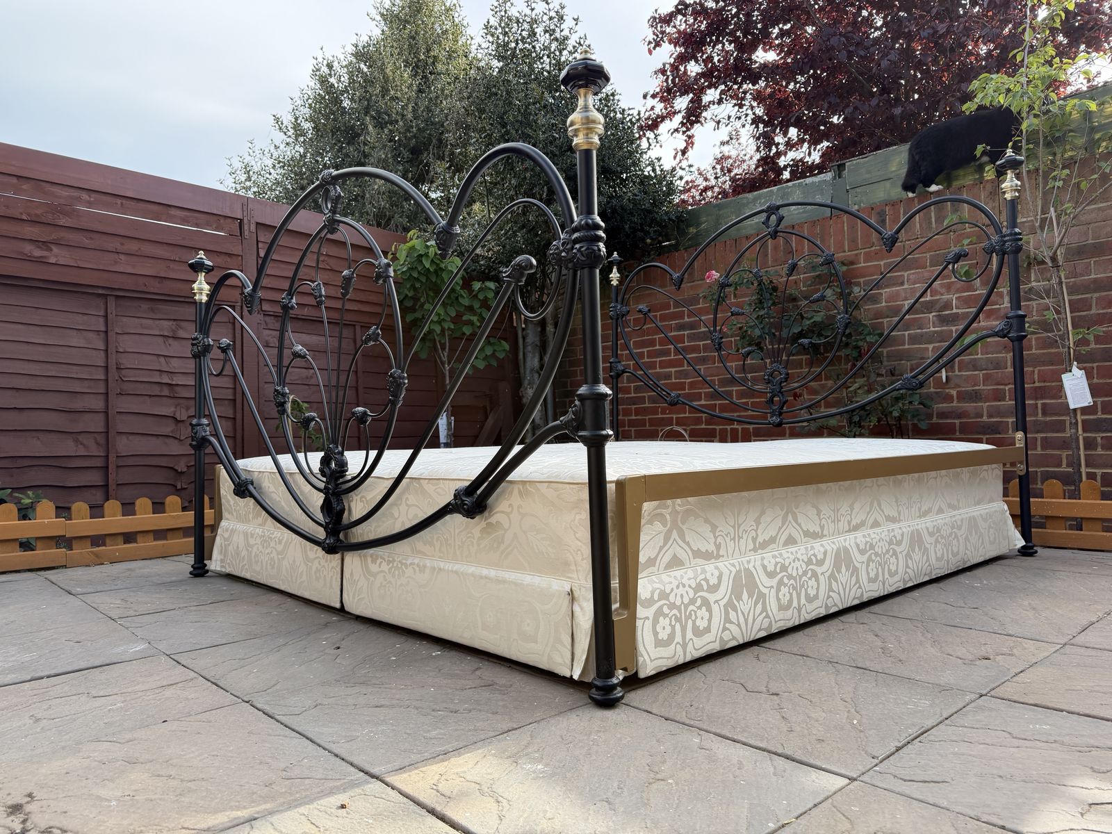 photo for sale Grand & Luxurious “And So To Bed” Ornate Cast Iron, Brass And Porcelain Super King & Base    Superb Condition