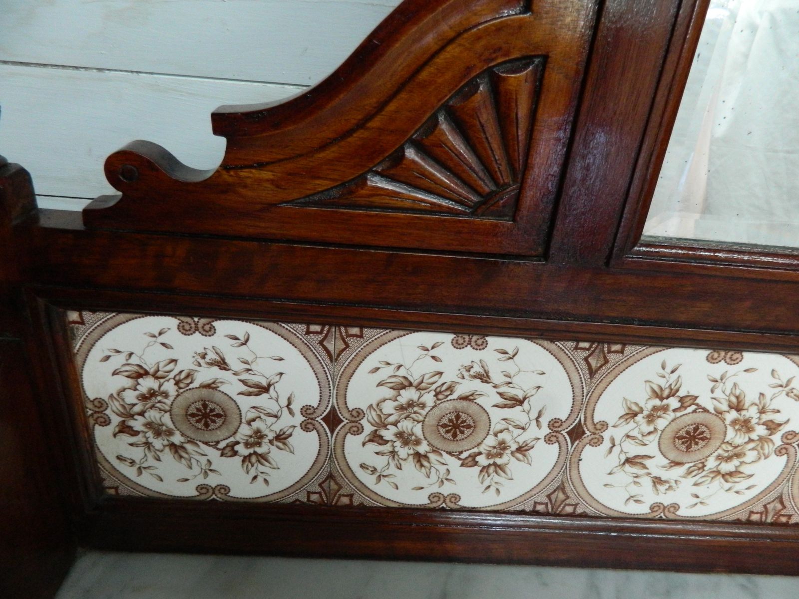 Victorian Marble Wash Stand With Tiled Back Mirror & 2 Drawers Mahogany photo for sale