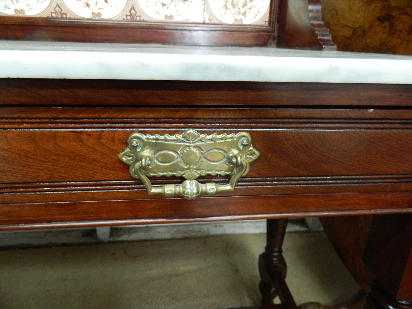 Victorian Marble Wash Stand With Tiled Back Mirror & 2 Drawers Mahogany photo buy