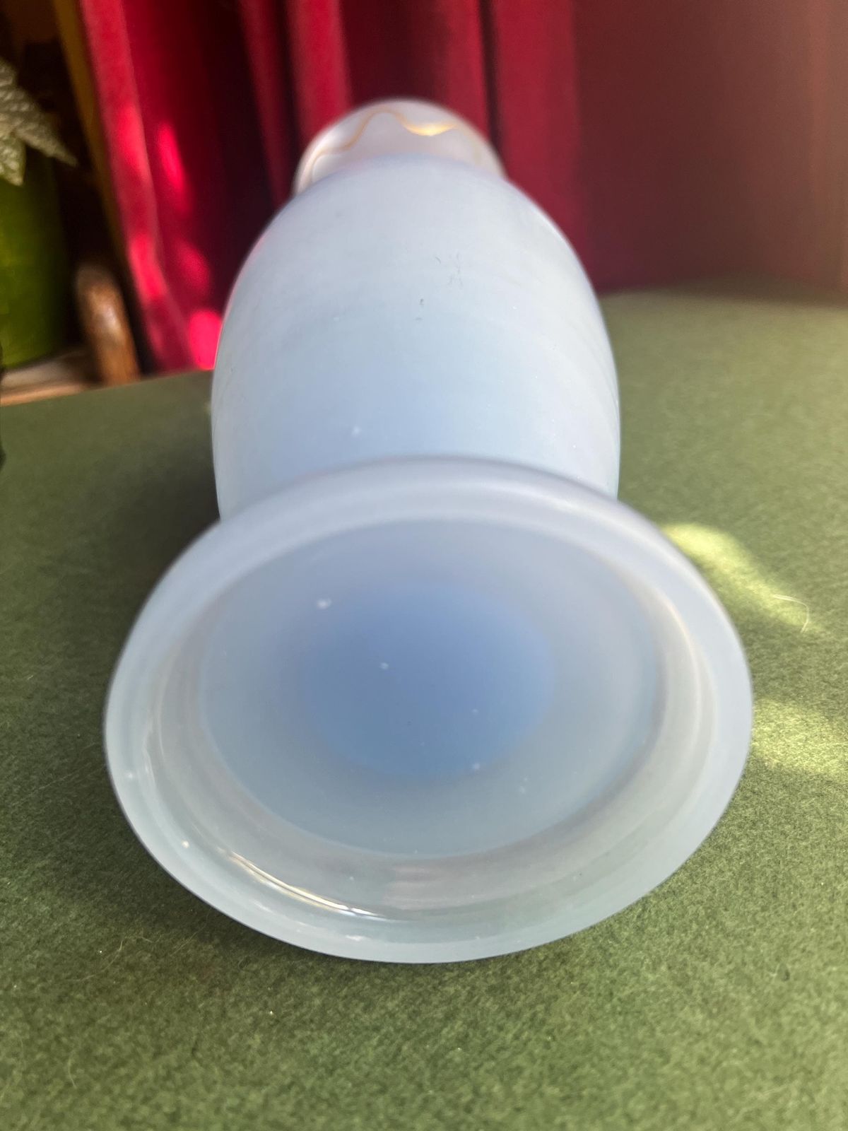 Rare Antique Satin Glass Vase. Blue Opaque Glass Tall Vase With Gold Detail. Victoriana Collector Gift. photo Home Decor