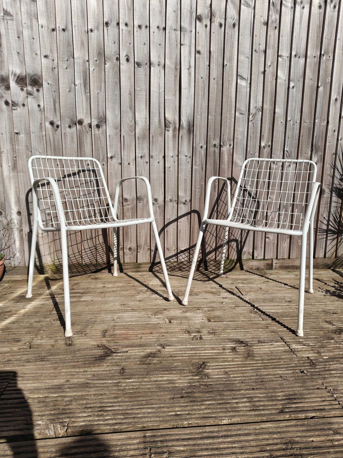 Vintage Emu Rio 70s Metal Garden Chairs Set Of 2 White Good Condition.