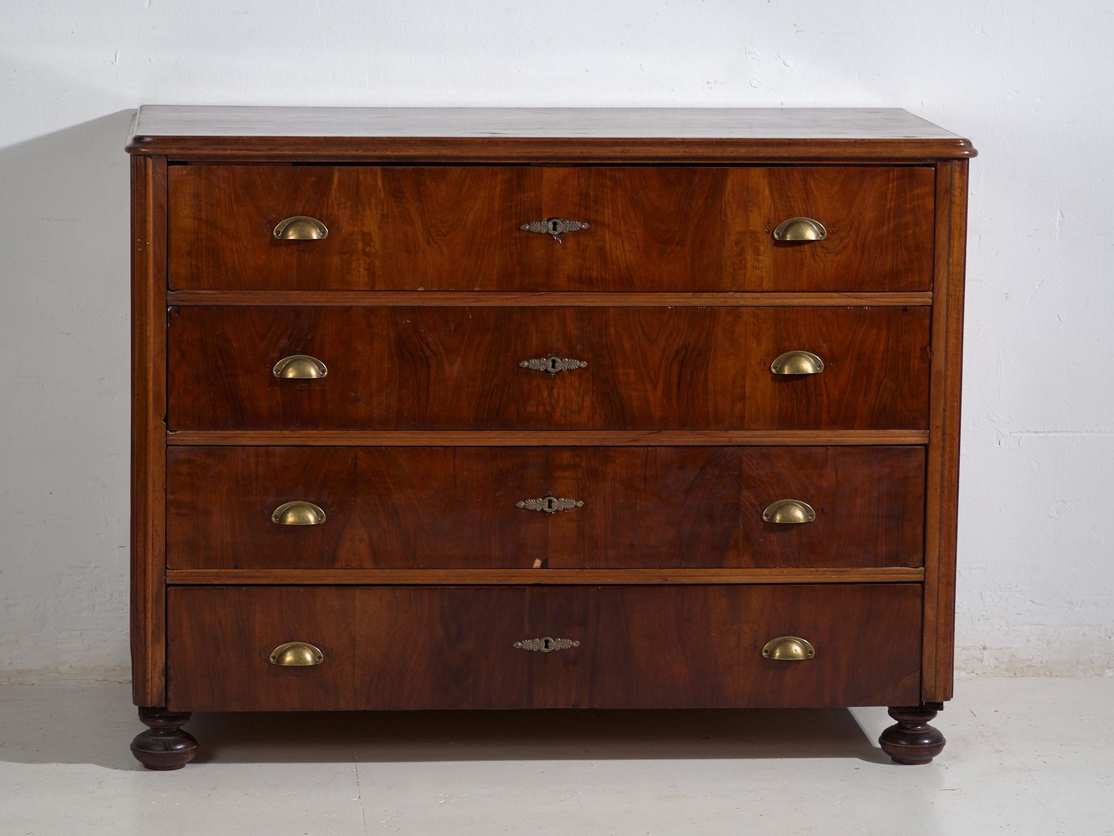 Antique Pine Chest Of Drawers With Four Drawers And Brass Handles – Central Europe, Circa 1900 photo 1419.0