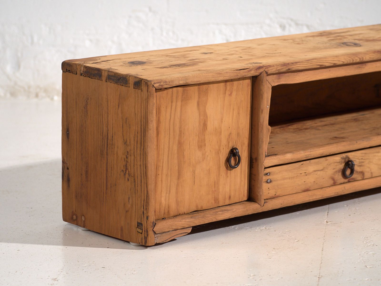 Low Chinese Cabinet In Stripped Wood – China, Qing Dynasty, Circa 1900 photo for sale