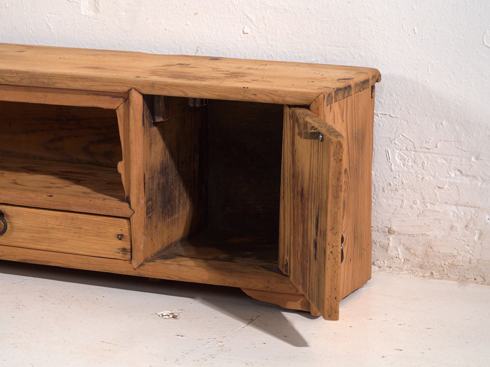 photo for sale Low Chinese Cabinet In Stripped Wood – China, Qing Dynasty, Circa 1900