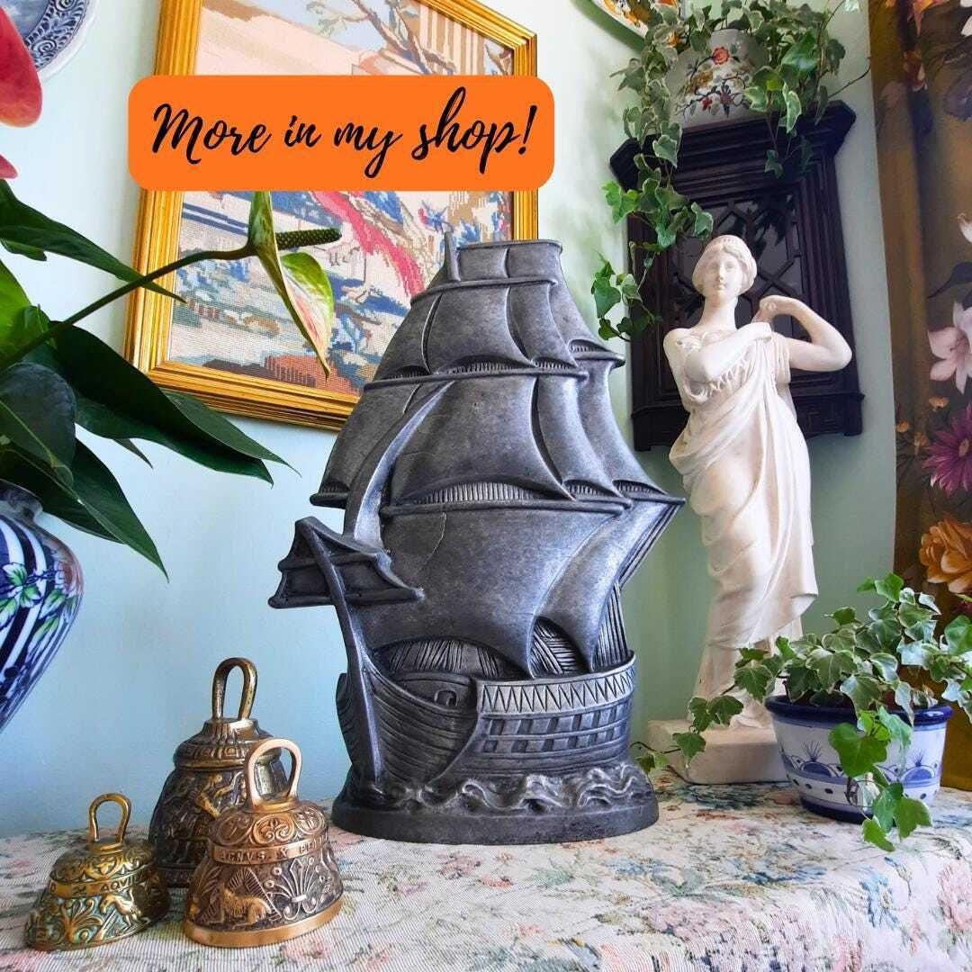 Large Antique White Metal Elizabethan Galleon Ship Statue H 18'' photo for sale