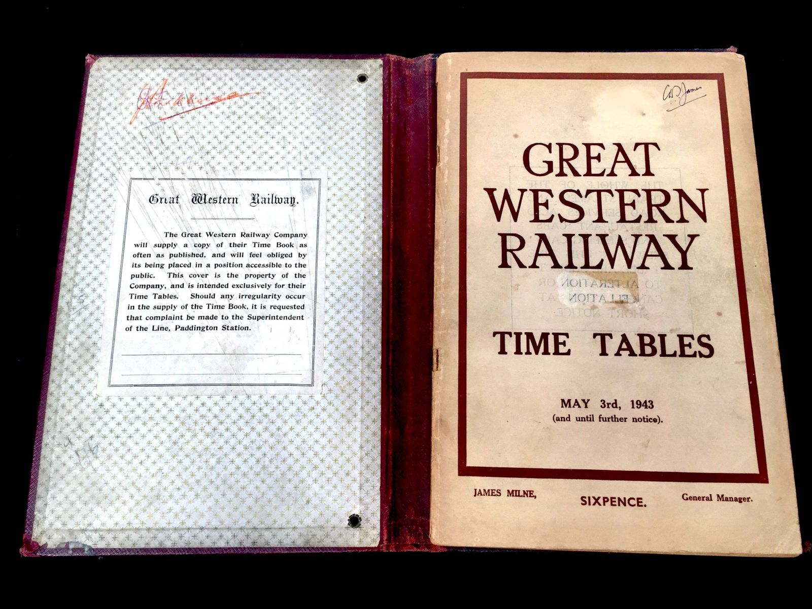 Antique Ww2 Great Western Railway Timetable Booklet British Memorabilia 1943 Gwr